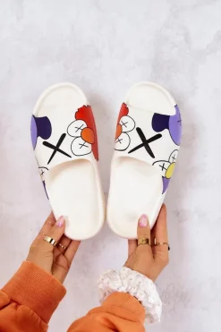 New Gumowe Klapki Z Nadrukiem Białe Monsters Damskie Klapki Damskie Klasyczne