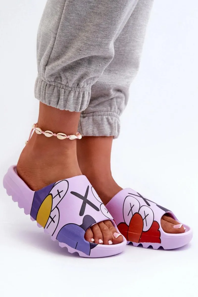 Boto Gumowe Klapki Z Nadrukiem Fioletowe Monsters