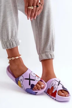 Boto Gumowe Klapki Z Nadrukiem Fioletowe Monsters