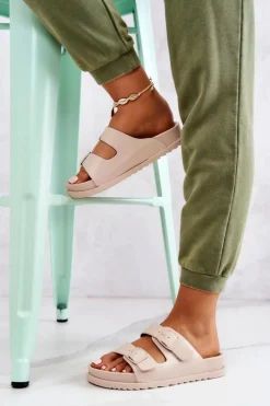 Online Damskie buty S.Barski Gumowe Klapki Ze Sprzączką Beżowe Corina