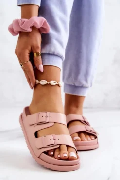 Clearance Damskie buty S.Barski Gumowe Klapki Ze Sprzączką Różowe Corina