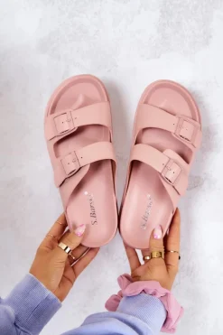 Clearance Damskie buty S.Barski Gumowe Klapki Ze Sprzączką Różowe Corina