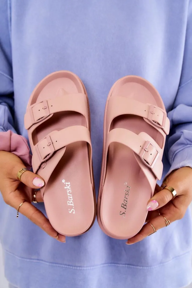 Clearance Damskie buty S.Barski Gumowe Klapki Ze Sprzączką Różowe Corina