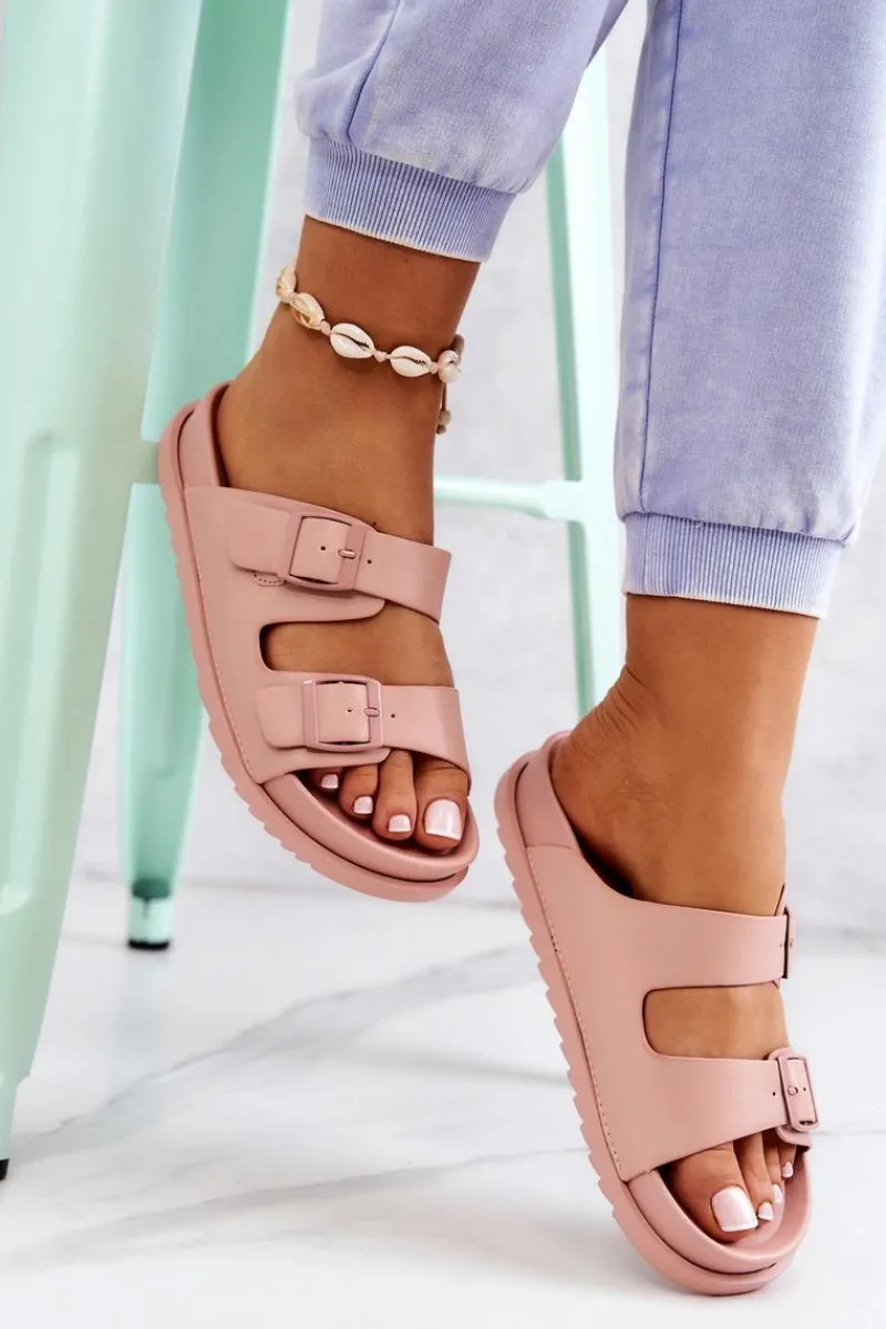 Clearance Damskie buty S.Barski Gumowe Klapki Ze Sprzączką Różowe Corina