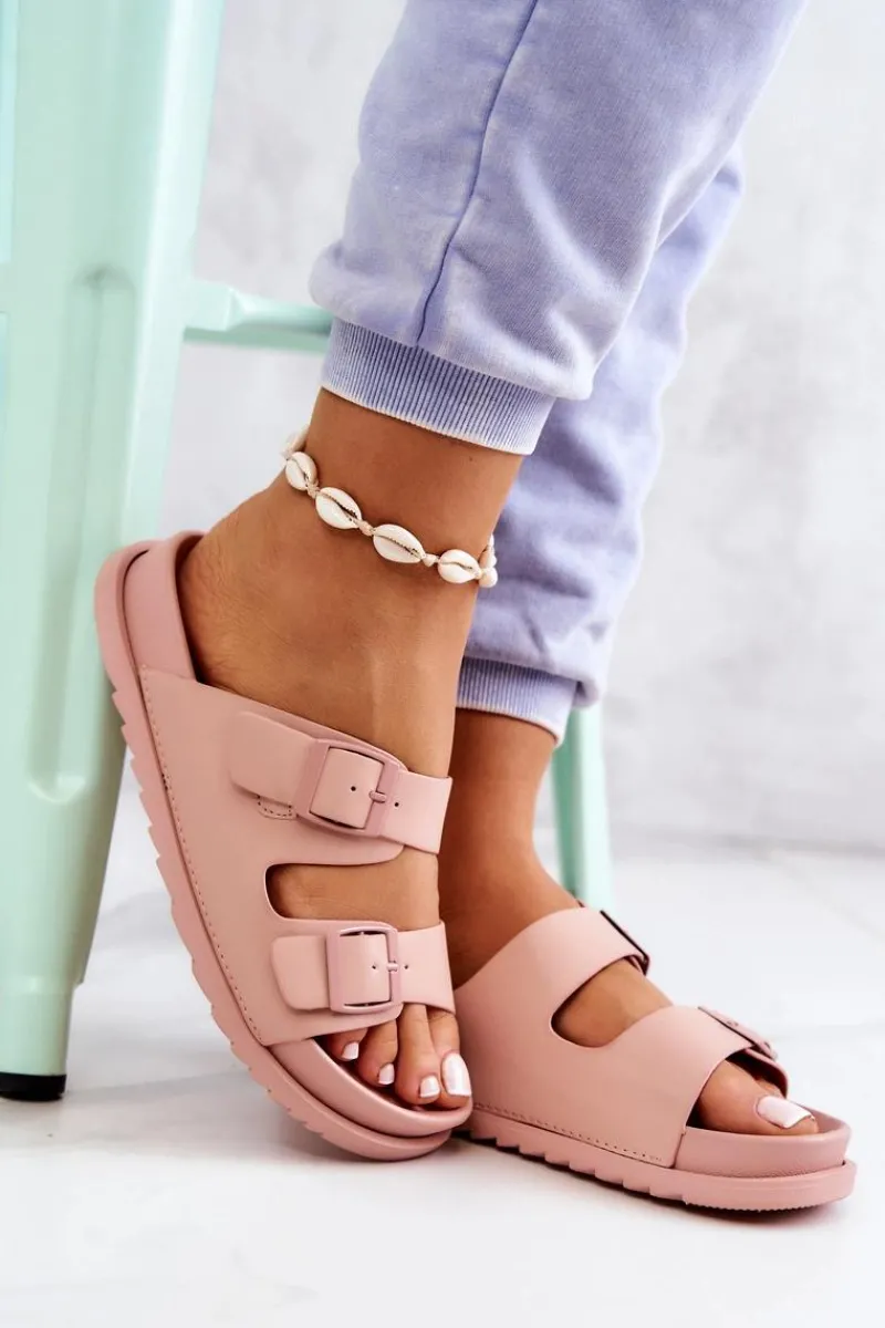 Clearance Damskie buty S.Barski Gumowe Klapki Ze Sprzączką Różowe Corina