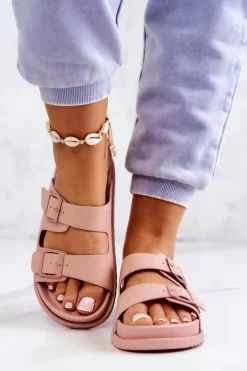 Clearance Damskie buty S.Barski Gumowe Klapki Ze Sprzączką Różowe Corina