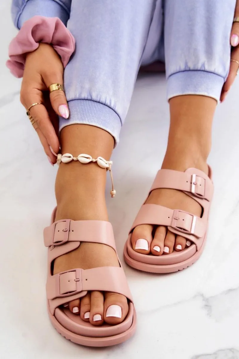 Clearance Damskie buty S.Barski Gumowe Klapki Ze Sprzączką Różowe Corina