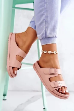 Clearance Damskie buty S.Barski Gumowe Klapki Ze Sprzączką Różowe Corina