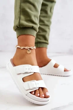 Clearance Damskie buty S.Barski Gumowe Klapki Ze Sprzączką Białe Corina Biały