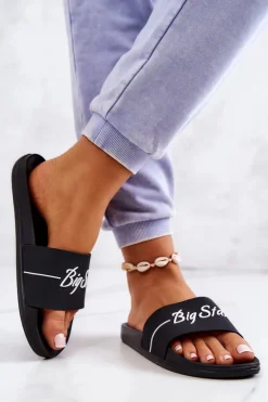 Best Gumowe Klasyczne Klapki Big Star JJ274A300 Czarne Damskie Klapki Sportowe|Klapki Damskie Big Star