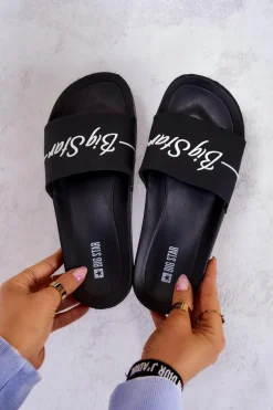 Best Gumowe Klasyczne Klapki Big Star JJ274A300 Czarne Damskie Klapki Sportowe|Klapki Damskie Big Star