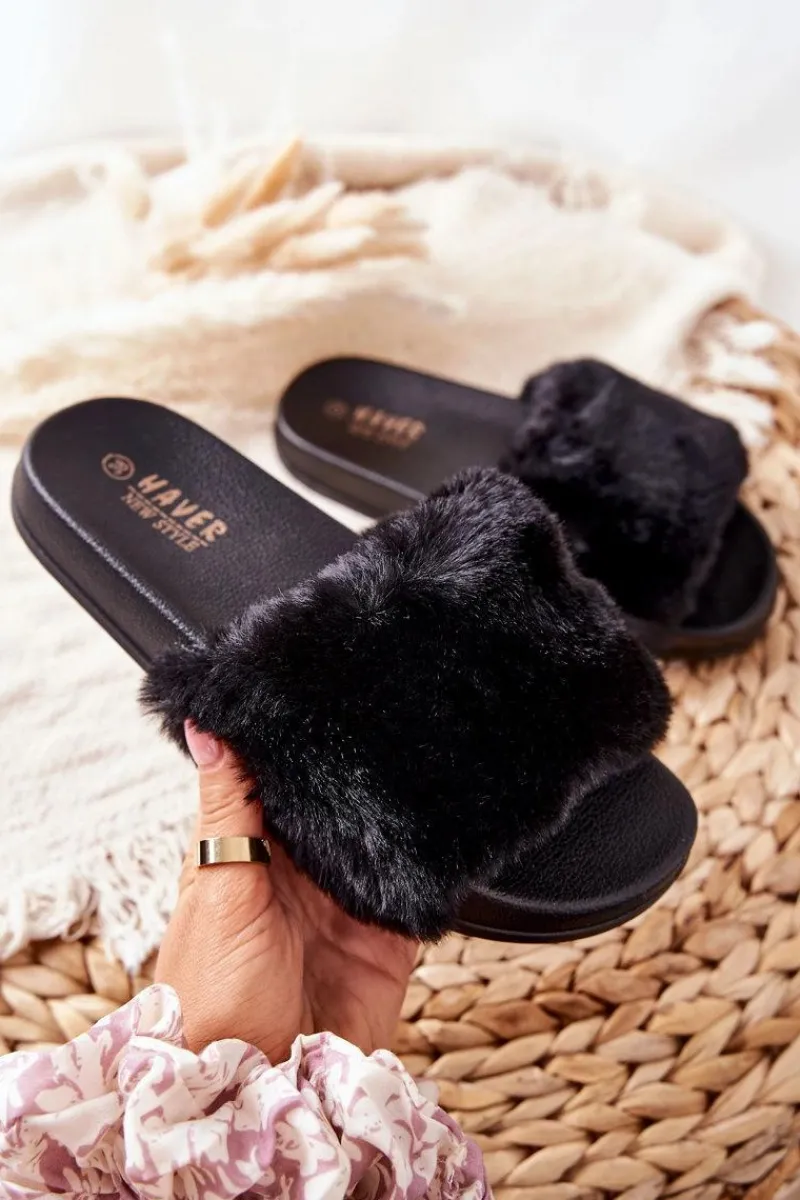 Clearance Boto Gumowe Profilowane Klapki Z Futerkiem Czarne Emmie