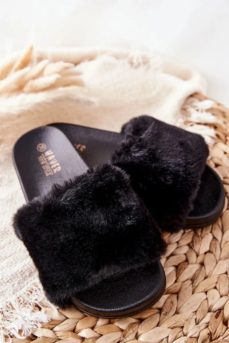 Clearance Boto Gumowe Profilowane Klapki Z Futerkiem Czarne Emmie