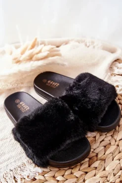 Clearance Boto Gumowe Profilowane Klapki Z Futerkiem Czarne Emmie