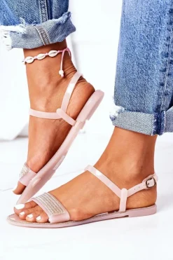 New Gumowe Sandaly Z Brokatem Nude Beach Time Damskie Sandały Gumowe|Sandały Płaskie