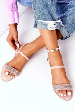 New Gumowe Sandaly Z Brokatem Nude Beach Time Damskie Sandały Gumowe|Sandały Płaskie