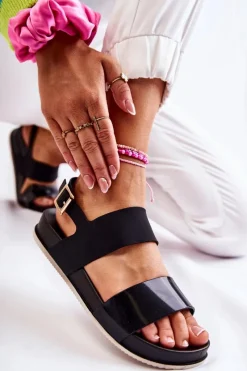 Sandały Płaskie>Boto Gumowe Sandały Na Platformie Czarne Kathia