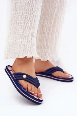 Outlet Big Star Shoes Japonki Klapki Damskie Piankowe Big Star RR274A109 Granatowe Niebieski