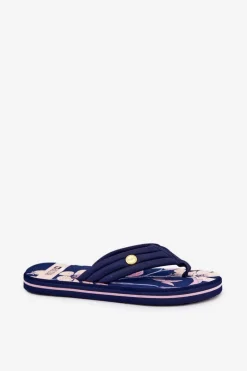 Outlet Big Star Shoes Japonki Klapki Damskie Piankowe Big Star RR274A109 Granatowe Niebieski