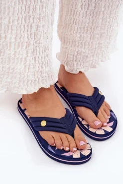 Outlet Big Star Shoes Japonki Klapki Damskie Piankowe Big Star RR274A109 Granatowe Niebieski