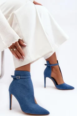 Clearance Jeansowe Botki Damskie Na Szpilce Niebieskie Amalundi Damskie Botki Na Obcasie|Botki Zamszowe