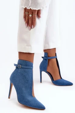 Clearance Jeansowe Botki Damskie Na Szpilce Niebieskie Amalundi Damskie Botki Na Obcasie|Botki Zamszowe
