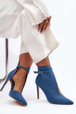 Clearance Jeansowe Botki Damskie Na Szpilce Niebieskie Amalundi Damskie Botki Na Obcasie|Botki Zamszowe