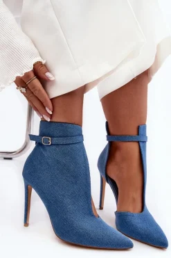 Clearance Jeansowe Botki Damskie Na Szpilce Niebieskie Amalundi Damskie Botki Na Obcasie|Botki Zamszowe