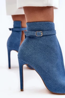 Clearance Jeansowe Botki Damskie Na Szpilce Niebieskie Amalundi Damskie Botki Na Obcasie|Botki Zamszowe