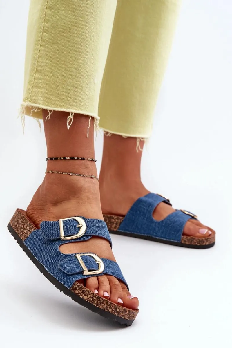 Klapki Korkowe|Klapki Na Platformie>Boto Jeansowe Damskie Klapki Na Korkowej Platformie Z Paskami Ciemnoniebieskie Doretta