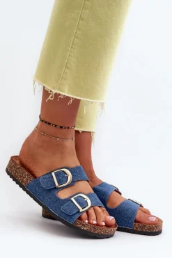 Klapki Korkowe|Klapki Na Platformie>Boto Jeansowe Damskie Klapki Na Korkowej Platformie Z Paskami Ciemnoniebieskie Doretta