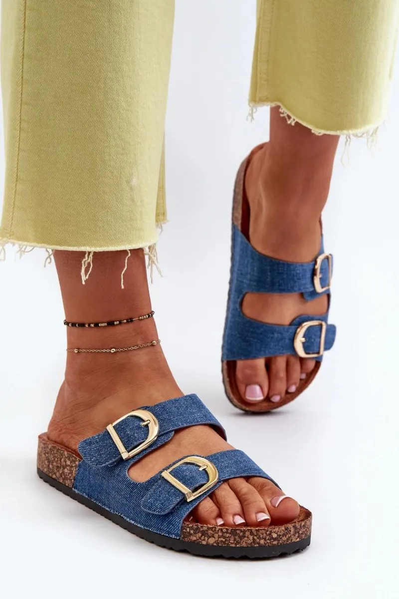 Klapki Korkowe|Klapki Na Platformie>Boto Jeansowe Damskie Klapki Na Korkowej Platformie Z Paskami Ciemnoniebieskie Doretta