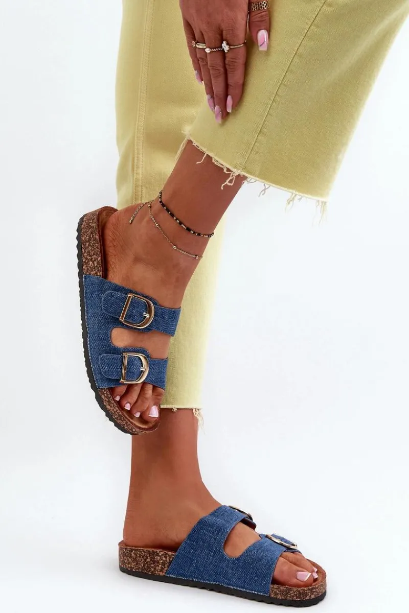 Klapki Korkowe|Klapki Na Platformie>Boto Jeansowe Damskie Klapki Na Korkowej Platformie Z Paskami Ciemnoniebieskie Doretta