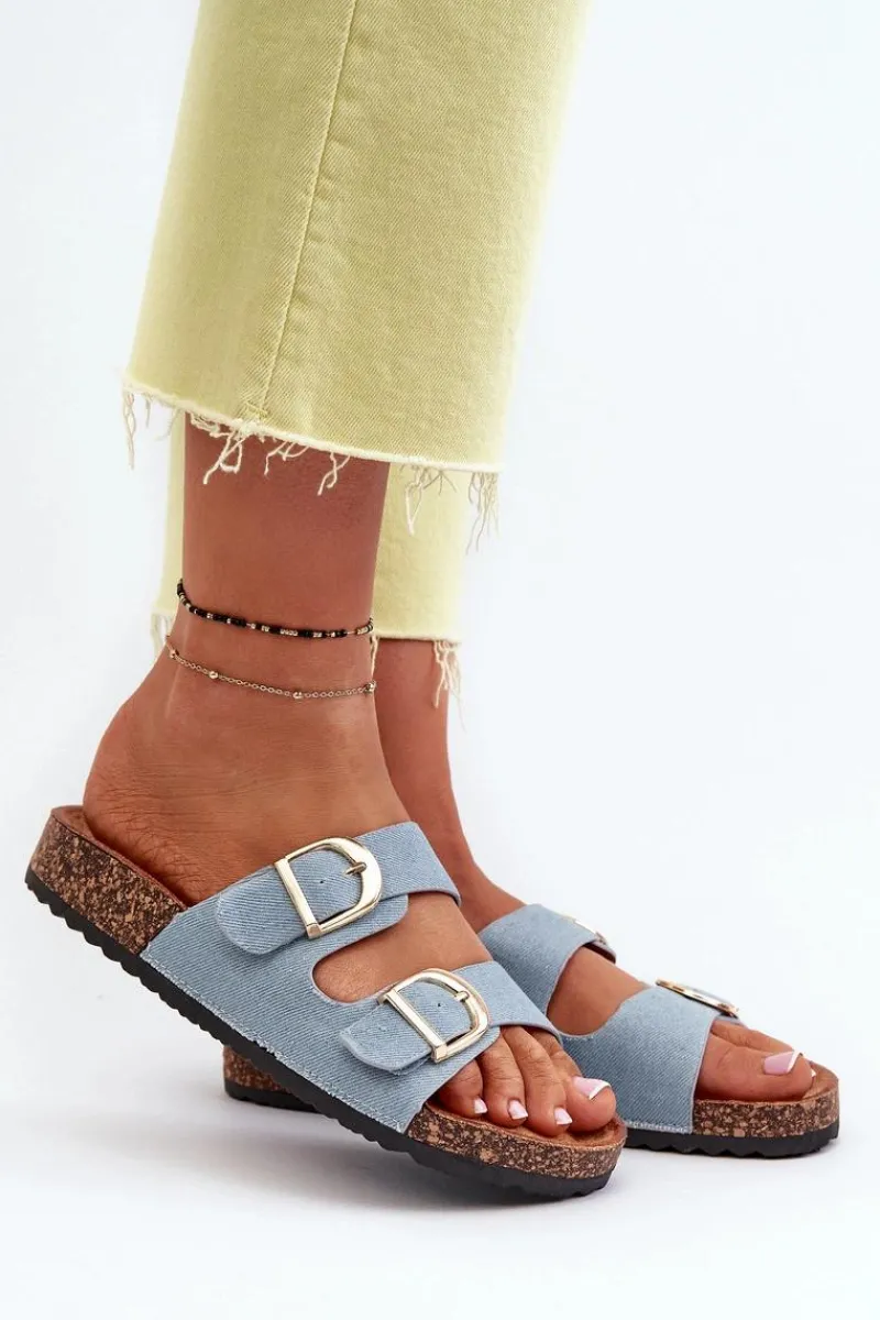 Klapki Korkowe|Klapki Na Platformie>Boto Jeansowe Damskie Klapki Na Korkowej Platformie Z Paskami Niebieskie Doretta