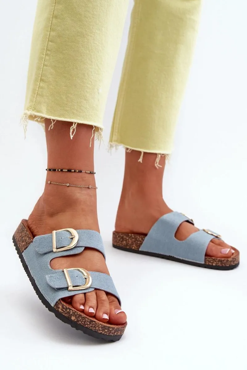 Klapki Korkowe|Klapki Na Platformie>Boto Jeansowe Damskie Klapki Na Korkowej Platformie Z Paskami Niebieskie Doretta