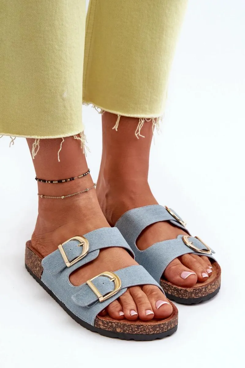 Klapki Korkowe|Klapki Na Platformie>Boto Jeansowe Damskie Klapki Na Korkowej Platformie Z Paskami Niebieskie Doretta