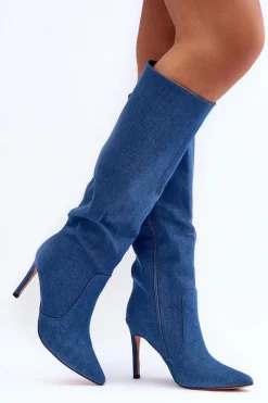 Clearance Boto Jeansowe Kozaki Na Szpilce Niebieskie Melisandra
