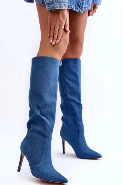 Clearance Boto Jeansowe Kozaki Na Szpilce Niebieskie Melisandra