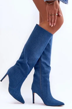 Clearance Boto Jeansowe Kozaki Na Szpilce Niebieskie Melisandra