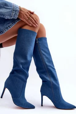 Clearance Boto Jeansowe Kozaki Na Szpilce Niebieskie Melisandra