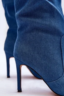 Clearance Boto Jeansowe Kozaki Na Szpilce Niebieskie Melisandra