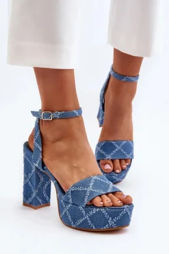 Discount Boto Jeansowe Sandały Na Słupku e Acrana Niebieski