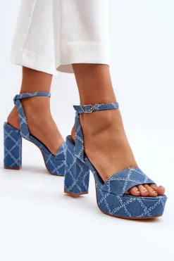 Discount Boto Jeansowe Sandały Na Słupku e Acrana Niebieski