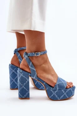 Discount Boto Jeansowe Sandały Na Słupku e Acrana Niebieski