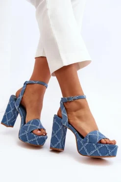 Discount Boto Jeansowe Sandały Na Słupku e Acrana Niebieski