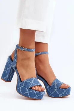 Discount Boto Jeansowe Sandały Na Słupku e Acrana Niebieski
