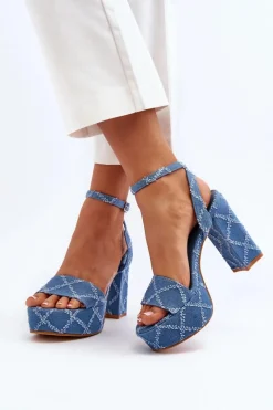Discount Boto Jeansowe Sandały Na Słupku e Acrana Niebieski