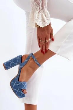 Discount Boto Jeansowe Sandały Na Słupku e Acrana Niebieski