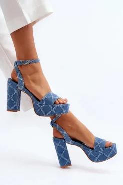 Discount Boto Jeansowe Sandały Na Słupku e Acrana Niebieski