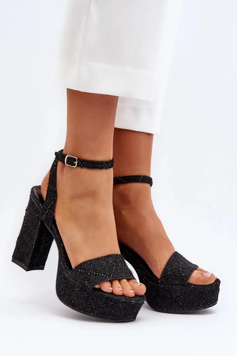 Sandały Na Słupku|Sandały Na Obcasie>Boto Jeansowe Sandały Na Słupku Czarne Acrana Czarny